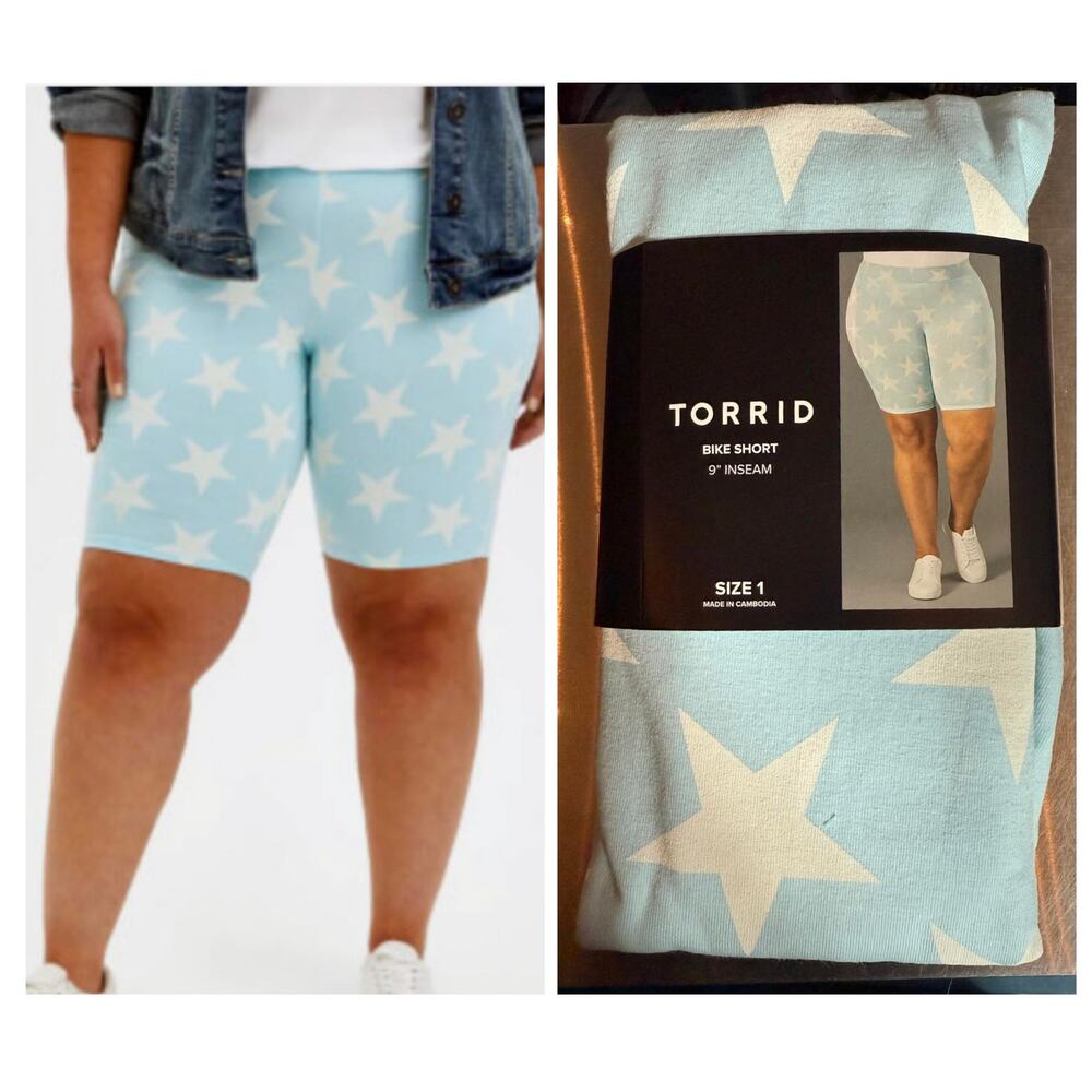 New Torrid 1 (1X 14/16) 9" Inseam Blue‎ Star Tattoo Print Stretch Bike Shorts